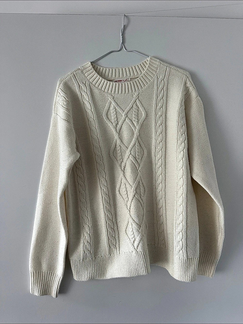 Joe Fresh Cable Knit Crewneck Sweater in Cream